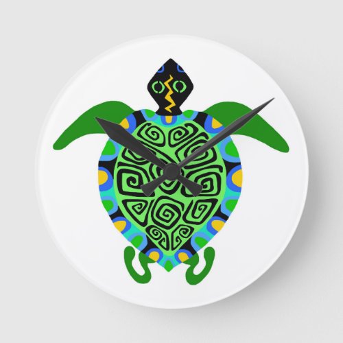 Tropical Green Sea TURTLE  _Endangered species_ Round Clock