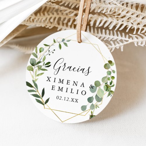Tropical Green Spanish Thank You Wedding Favor Classic Round Sticker