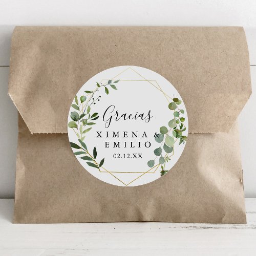 Tropical Green Spanish Thank You Wedding Favor Classic Round Sticker