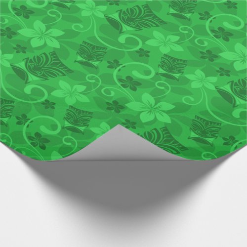 Tropical Green Tiki Masks Hawaiian Wrapping Paper