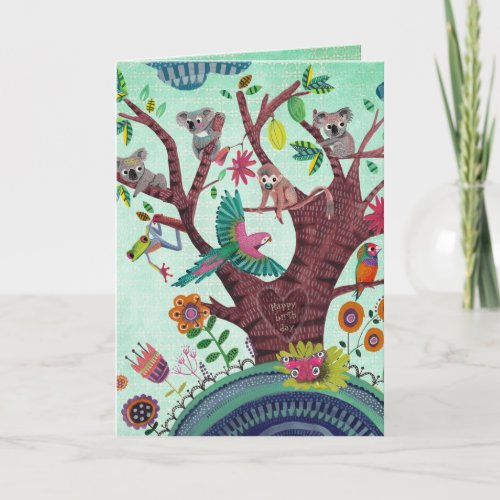 Tropical green tree with animals koala birthday