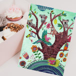 Tropical green tree with animals koala birthday card<br><div class="desc">A hand painted birthday card with a tropical tree with animals,  koala bears and birds</div>