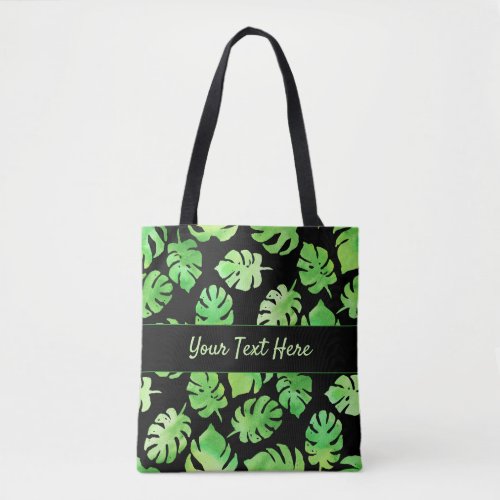 Tropical Green Watercolor Leaves with Custom Text Tote Bag