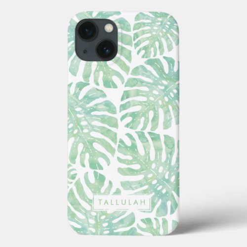 Tropical Green Watercolor Monstera Leaves iPhone 13 Case