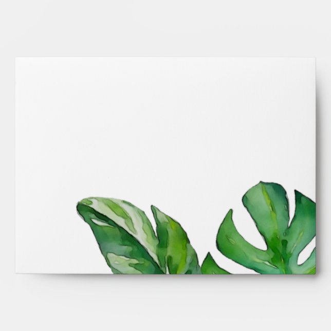 Tropical Green Watercolor Monstera Leaves Invite Envelope (Front)