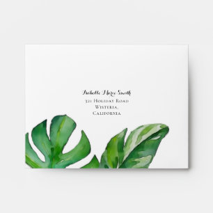 Tropical Green Watercolor Monstera Leaves RSVP Envelope