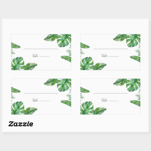 Tropical Green Watercolor Monstera Leaves Wedding Rectangular Sticker