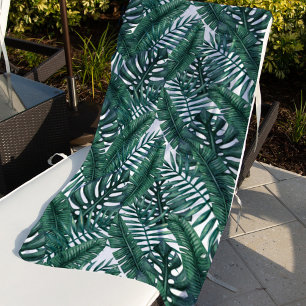 Tropical Green Watercolor Palm Leaf Pattern Beach Towel