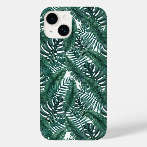Tropical Green Watercolor Palm Leaves Pattern Case_Mate iPhone 14 Case