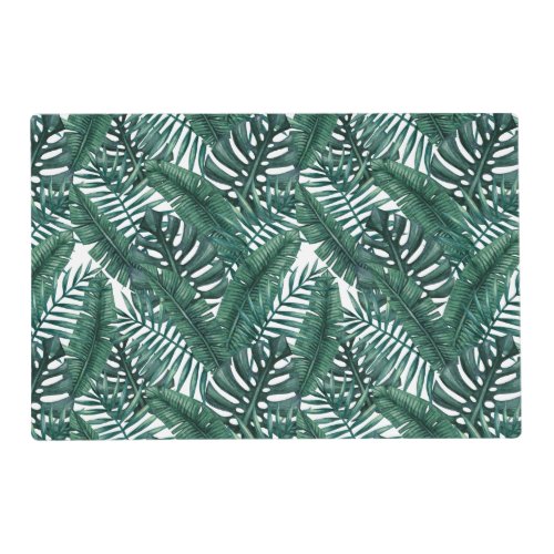 Tropical Green Watercolor Palm Leaves Pattern Placemat