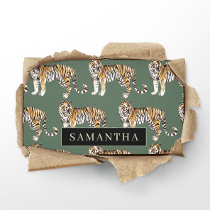 Tropical Green Watercolor Tigers Pattern With Name Business Card