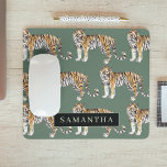 Tropical Green Watercolor Tigers Pattern With Name Mouse Pad<br><div class="desc">"Indulge in the wild elegance of nature with our Tropical Green Watercolor Tigers Pattern. Each item featuring this captivating design encapsulates the vibrant spirit of the jungle, blending lush greenery with the majestic presence of tigers. Whether adorning your daily essentials or enhancing your home decor, our collection offers a harmonious...</div>