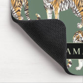 Tropical Green Watercolor Tigers Pattern With Name Mouse Pad (Corner)