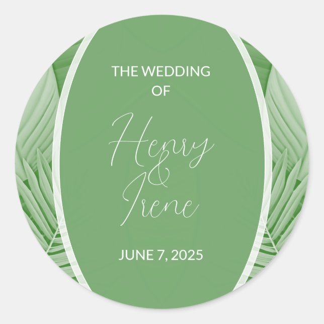 Tropical Green Wedding Custom Sticker (Front)
