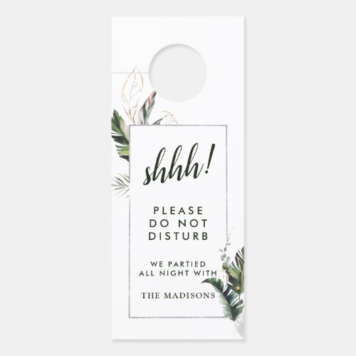 Tropical Green Wedding Do Not Disturb  Welcome  Door Hanger