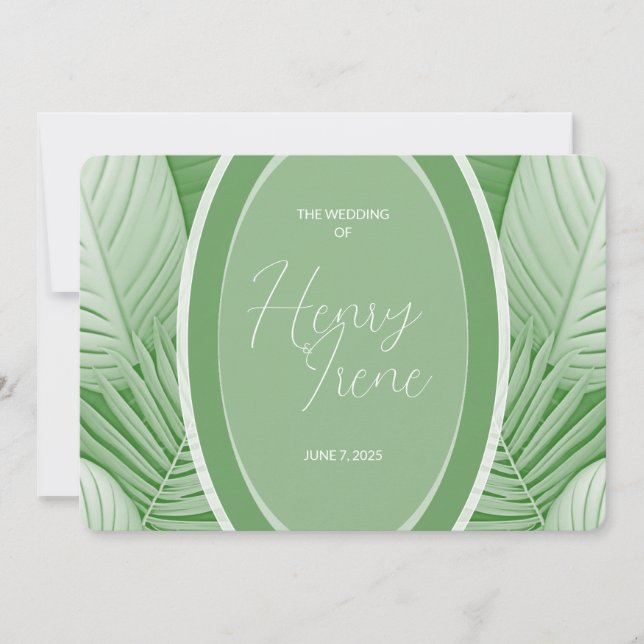 Tropical Green Wedding Invitation (Front)