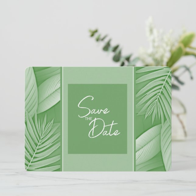 Tropical Green Wedding Save The Date Invitation (Standing Front)