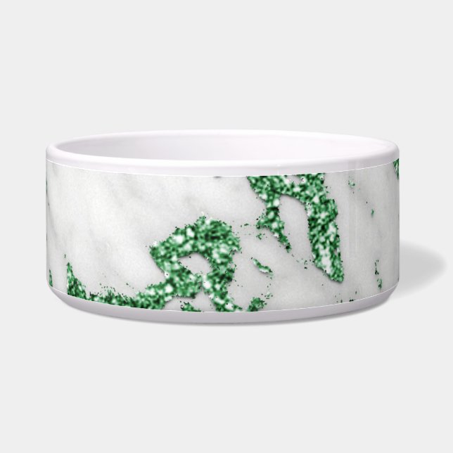 Tropical Green White Gray  Metallic Marble Stone Bowl (Right)