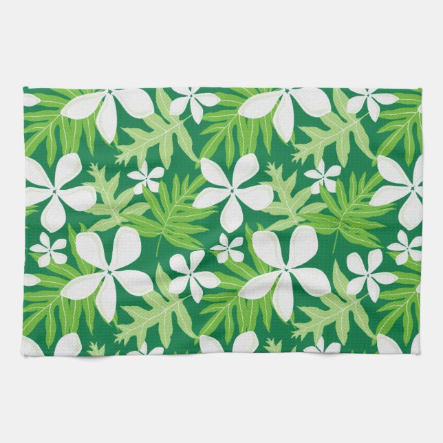 Tropical Green White Kitchen Towel (Horizontal)