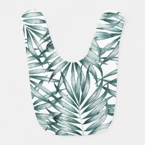 Tropical green  white leaves  baby bib