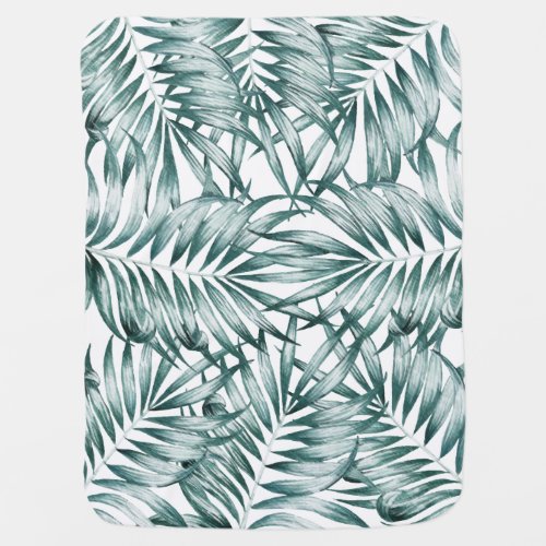 Tropical green  white leaves  baby blanket