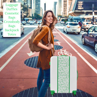 Tropical Green & White Monstera Leaves Luggage