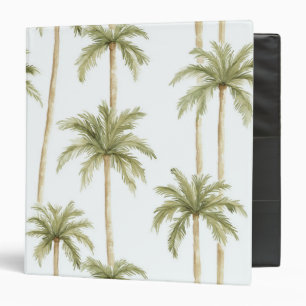 Tropical Green White Palm Trees 3 Ring Binder