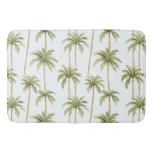 Tropical Green White Palm Trees Bath Mat