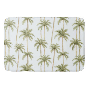 Tropical Green White Palm Trees Bath Mat