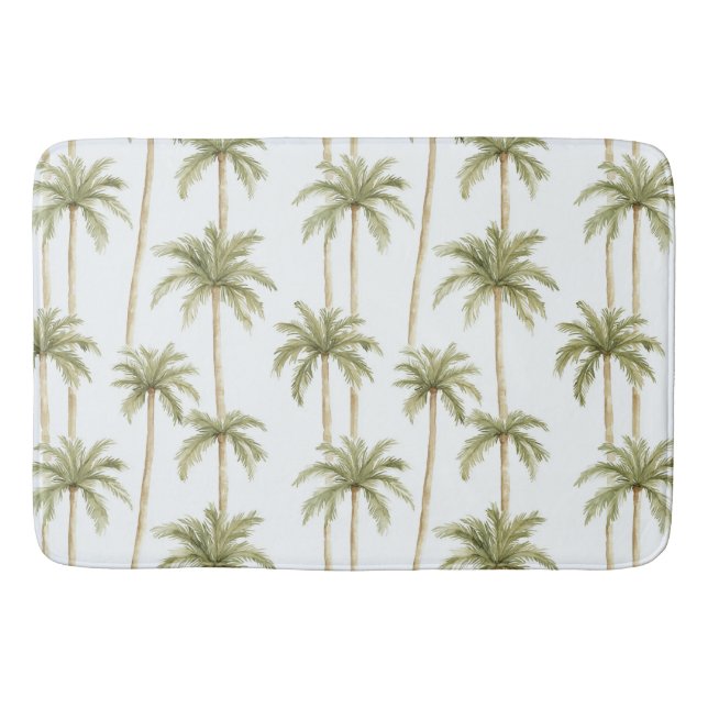 Tropical Green White Palm Trees   Bath Mat (Front)