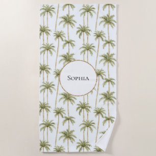 Tropical Green White Palm Trees Beach Towel
