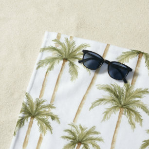 Tropical Green White Palm Trees Beach Towel