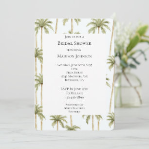 Tropical Green White Palm Trees Bridal Shower Invitation