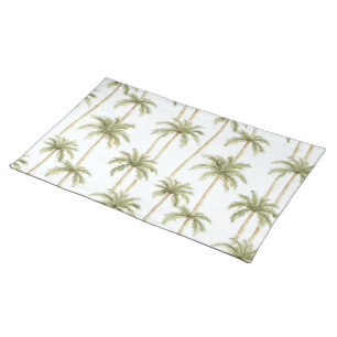 Tropical Green White Palm Trees   Cloth Placemat