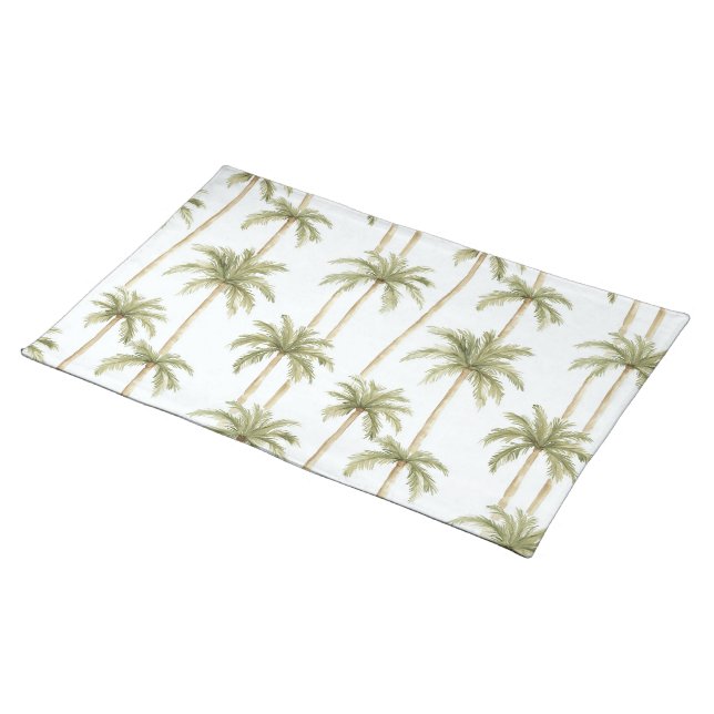 Tropical Green White Palm Trees   Cloth Placemat (On Table)