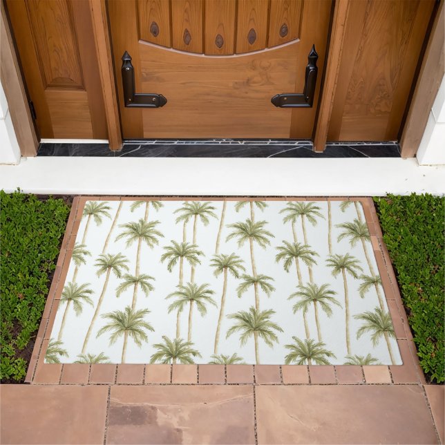 Tropical Green White Palm Trees   Doormat (Outdoor)