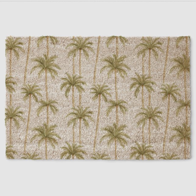 Tropical Green White Palm Trees   Fiber Doormat (Front)