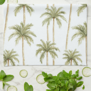 Tropical Green White Palm Trees Kitchen Towel