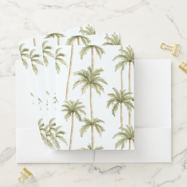 Tropical Green White Palm Trees Pocket Folder (In Situ)