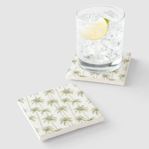 Tropical Green White Palm Trees   Stone Coaster