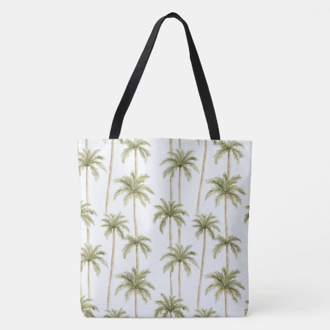 Tropical Green White Palm Trees Tote Bag (Front)