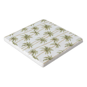 Tropical Green White Palm Trees Trivet