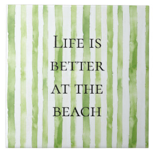 Tropical Green White Stripes Ceramic Tile
