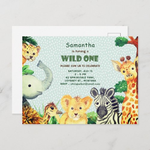 Tropical Green Wild One Camp 1st Birthday Invite