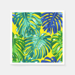 Tropical Green Yellow Blue Monstera Jungle Leaves Napkins