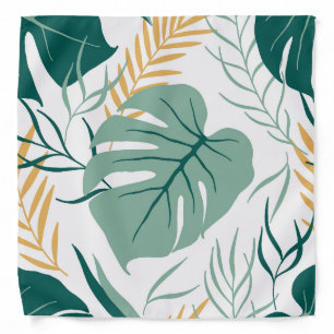 Tropical Green Yellow Floral Monstera Leaf Pattern Bandana