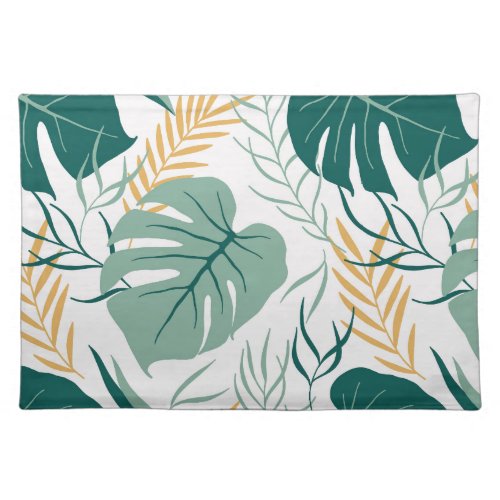 Tropical Green Yellow Floral Monstera Leaf Pattern Cloth Placemat