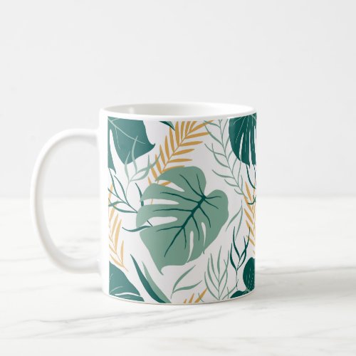 Tropical Green Yellow Floral Monstera Leaf Pattern Coffee Mug