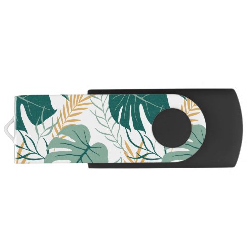 Tropical Green Yellow Floral Monstera Leaf Pattern Flash Drive