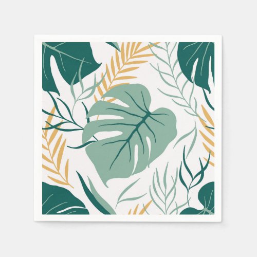 Tropical Green Yellow Floral Monstera Leaf Pattern Napkins